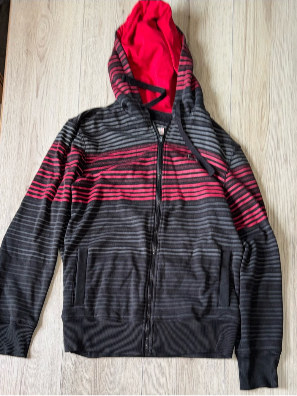 OP Black & White Striped Zip Hoodie sweatshirt hooded sweater